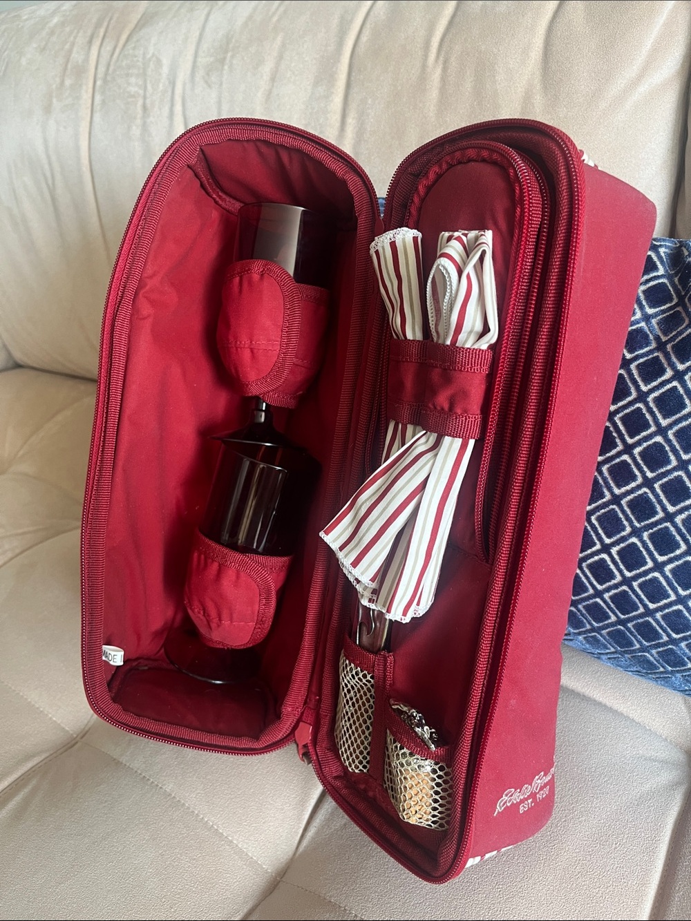 Eddie Bauer Red Wine Travel Tote with Striped Accents